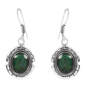 Emerald Southwest Style 1.5" 925 Sterling Silver Earring (REXT30-29)