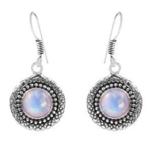 Rainbow Moonstone Earring 1.5" 925 Sterling Silver Earring (REXT40-38)