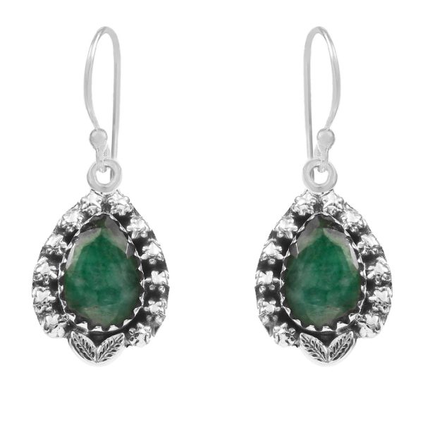 Emerald Earring 1.25" 925 Sterling Silver Earring (REXT30-1)