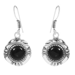 Black Onyx Southwest Style 1.5" 925 Sterling Silver Earring (REXT30-39)