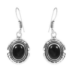 Black Onyx Southwest Style 1.5" 925 Sterling Silver Earring (REXT30-30)