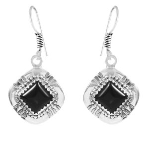 Black Onyx Southwest Style 1.5" 925 Sterling Silver Earring (REXT30-46)