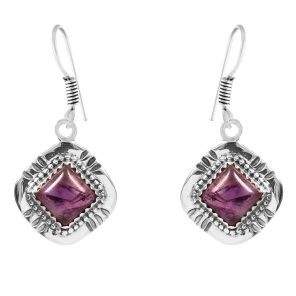 Amethyst Southwest Style 1.5" 925 Sterling Silver Earring (REXT30-47)