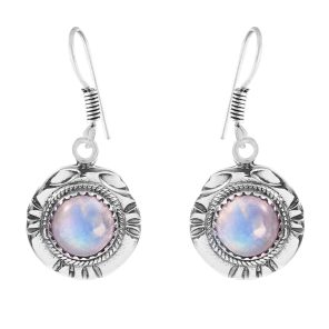 Rainbow Moonstone Southwest Style 1.5" 925 Sterling Silver Earring (REXT30-40)