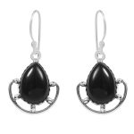 Black Onyx Earring 1.5" 925 Sterling Silver Earring (REXT40-17)