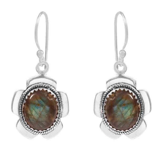 Labradorite Southwest Style 1.5" 925 Sterling Silver Earring (REXT30-24)