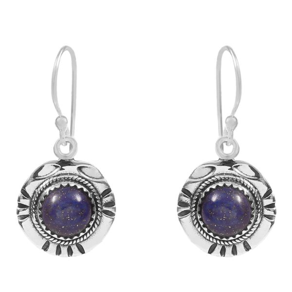 Lapis Lazuli Southwest Style 1.5" 925 Sterling Silver Earring (REXT30-41)