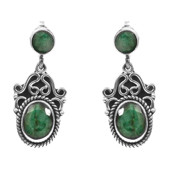 Emerald Earring 1.25" 925 Sterling Silver Stud Earring (REXT30-78)