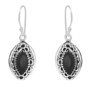 Black Onyx Earring 1.5" 925 Sterling Silver Earring (REXT40-31)