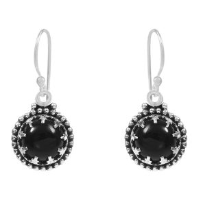 Black Onyx Earring 1.25" 925 Sterling Silver Earring (REXT40-68)