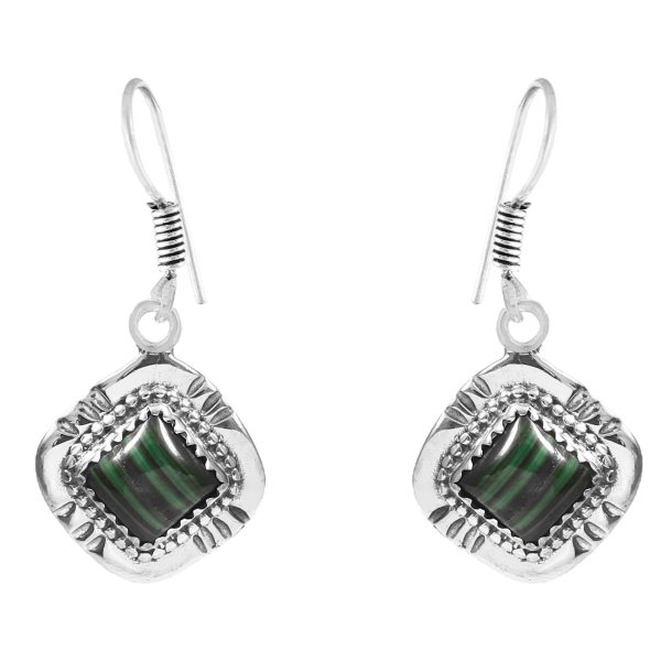 Malachite Southwest Style 1.5" 925 Sterling Silver Earring (REXT30-48)