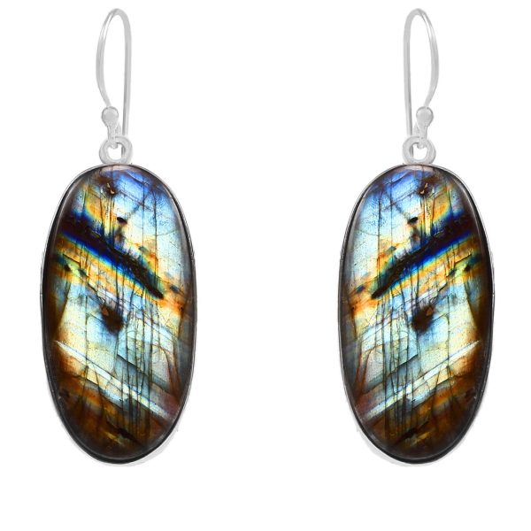 Labradorite 1.6â€³ 925 Sterling Silver Earring (REXT28-60)