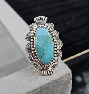 Mohave Turquoise Southwest Style 925 Silver Ring (RS103-157)