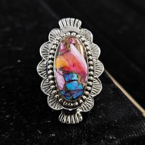 Pink Dahlia Turquoise Southwest Style 925 Silver Ring (RS103-153)