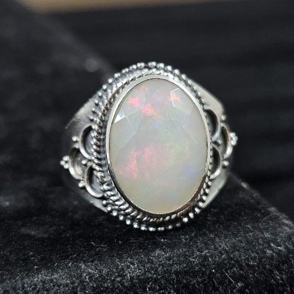 Ethiopian Opal Cut Gemstone 925 Sterling Silver Ring (RS32-86)