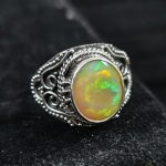 Ethiopian Opal Cut Gemstone 925 Sterling Silver Ring (RS32-84)