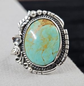 Southwest Kingman Turquoise Size US 9 925 Sterling Silver Ring (RS105-394)