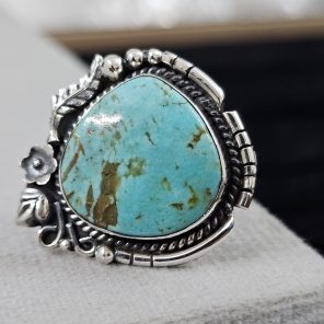 Southwest Kingman Turquoise Size US 9 925 Sterling Silver Ring (RS105-397)