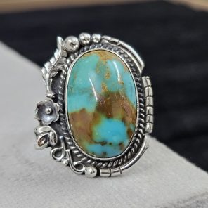 Southwest Kingman Turquoise Size US 10 925 Sterling Silver Ring (RS105-401)