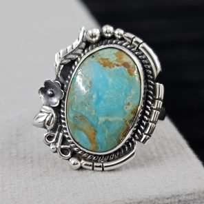 Southwest Kingman Turquoise Size US 9 925 Sterling Silver Ring (RS105-399)