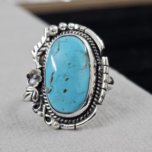 Southwest Kingman Turquoise Size US 8 925 Sterling Silver Ring (RS105-388)