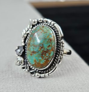 Southwest Kingman Turquoise Size US 9 925 Sterling Silver Ring (RS105-396)