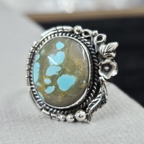 Southwest Kingman Turquoise Size US 9 925 Sterling Silver Ring (RS105-398)