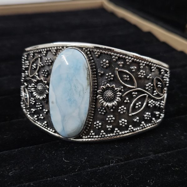 Larimar Southwest Style 925 Sterling Silver Cuff Bangle (RSB2-158) - Image 2