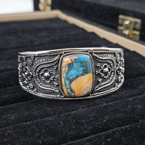 Spiny Oyster Turquoise Southwest Style 925 Sterling Silver Cuff Bangle (RSB2-157)