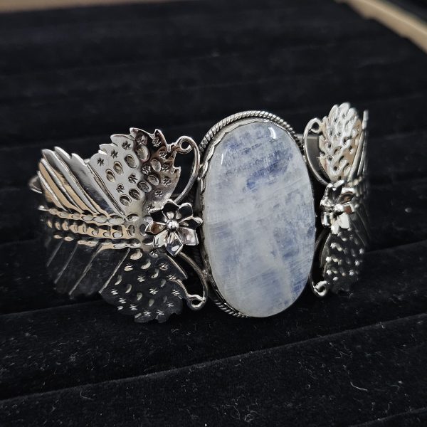 Rainbow Moonstone Southwest Style 925 Sterling Silver Cuff Bangle (RSB2-156) - Image 2