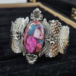 Pink Dahlia Turquoise Southwest Style 925 Sterling Silver Cuff Bangle (RSB2-155)