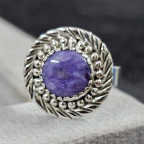 Charoite Dainty 925 Sterling Silver Ring (RS27-26)