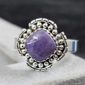 Charoite Dainty 925 Sterling Silver Ring (RS27-25)