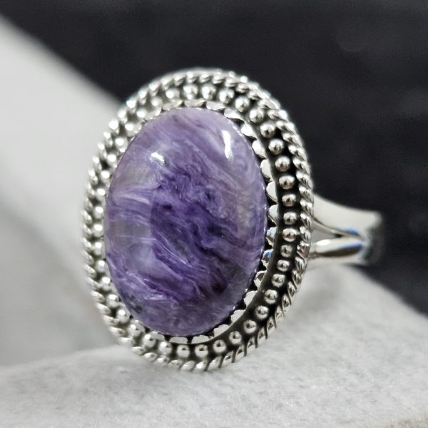 Charoite Dainty 925 Sterling Silver Ring (RS27-24)