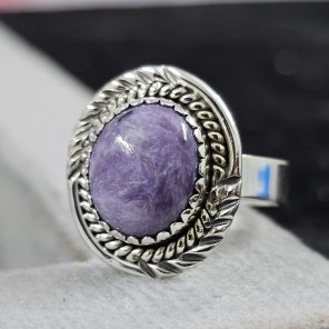 Charoite Dainty 925 Sterling Silver Ring (RS27-23)