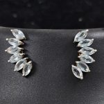 Faceted Blue Topaz Crawler Stud Earring 925 Silver Jewelry (RS102-47)