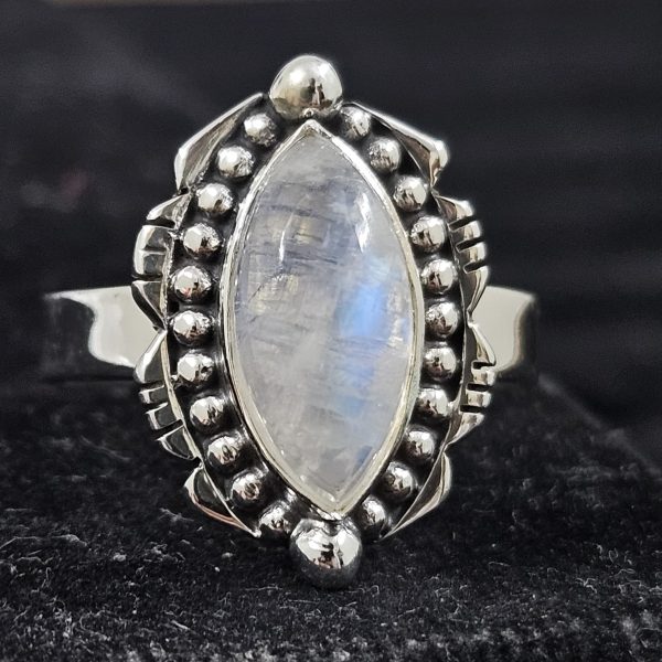 Rainbow Moonstone 925 Sterling Silver Ring (REXT10-3)