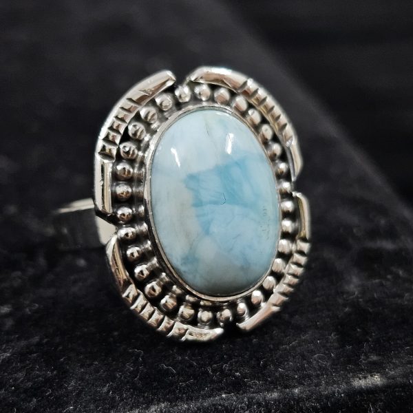 Larimar Southwest Style 925 Sterling Silver Ring (REXT15-2)