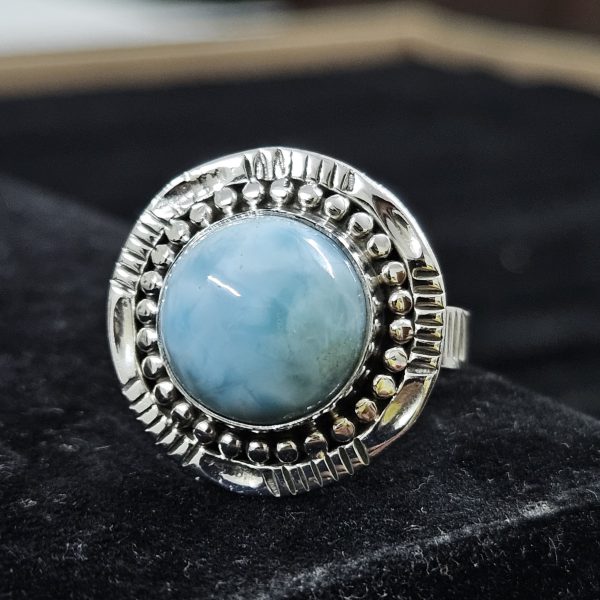 Larimar Southwest Style 925 Sterling Silver Ring (REXT15-6)