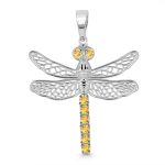 Citrine Dragon Fly 925 Silver Pendant (REXT37-1)