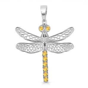 Citrine Dragon Fly 925 Silver Pendant (REXT37-1)