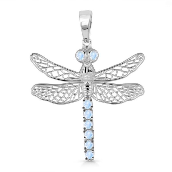 Rainbow Moonstone Dragon Fly 925 Silver Pendant (REXT37-2)