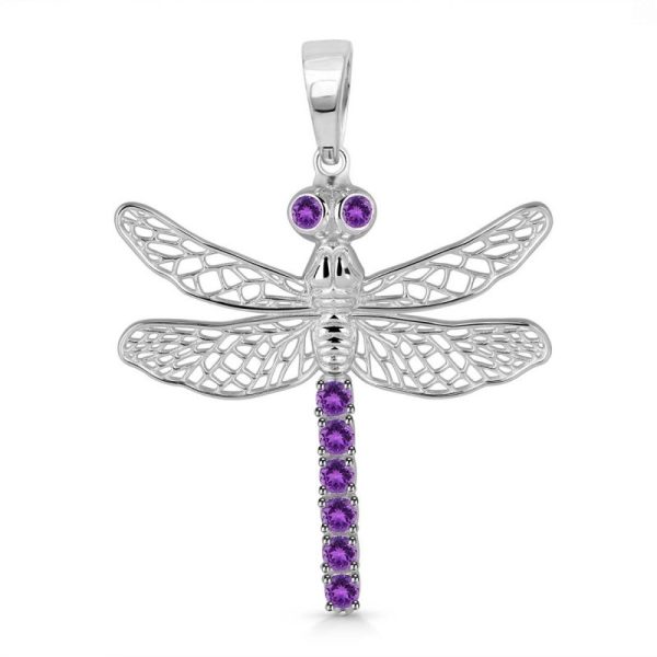 Amethyst Dragon Fly 925 Silver Pendant (REXT37-3)
