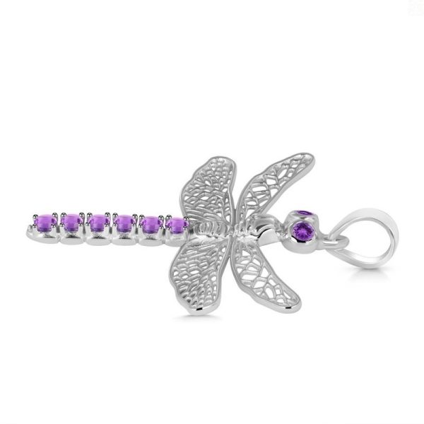 Amethyst Dragon Fly 925 Silver Pendant (REXT37-3) - Image 2