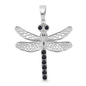 Black Onyx Dragon Fly 925 Silver Pendant (REXT37-4)