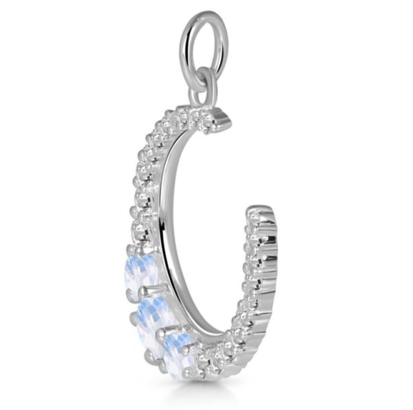 Rainbow Moonstone & White Topaz Crescent Moon 925 Silver Pendant (REXT37-9) - Image 2