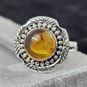 Amber Southwest Style 925 Sterling Silver Ring (REXT63-6)