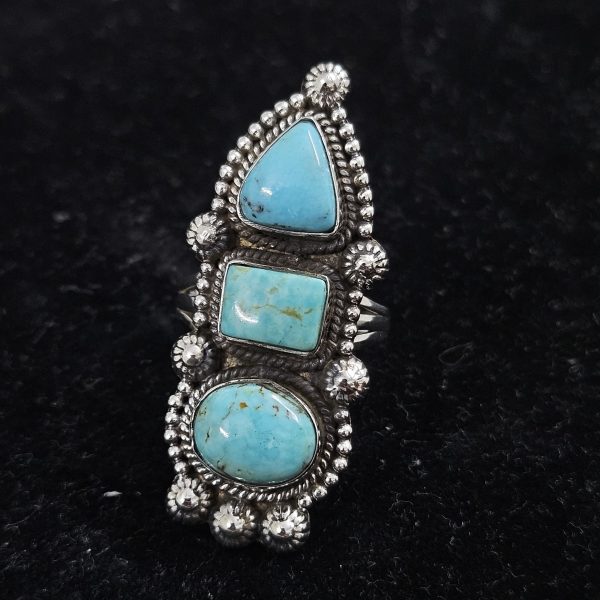 Kingman Turquoise Southwest Style Size US 8 925 Sterling Silver Ring (REXT46-119)