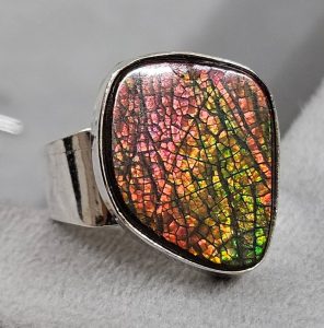 Ammolite Size US 7 925 Sterling Silver Ring (REXT46-94)