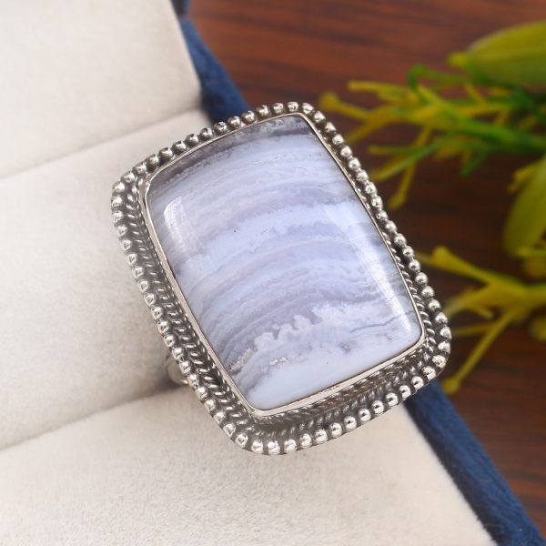 Blue Lace Agate Size US 11 925 Sterling Silver Ring (REXT40-87)